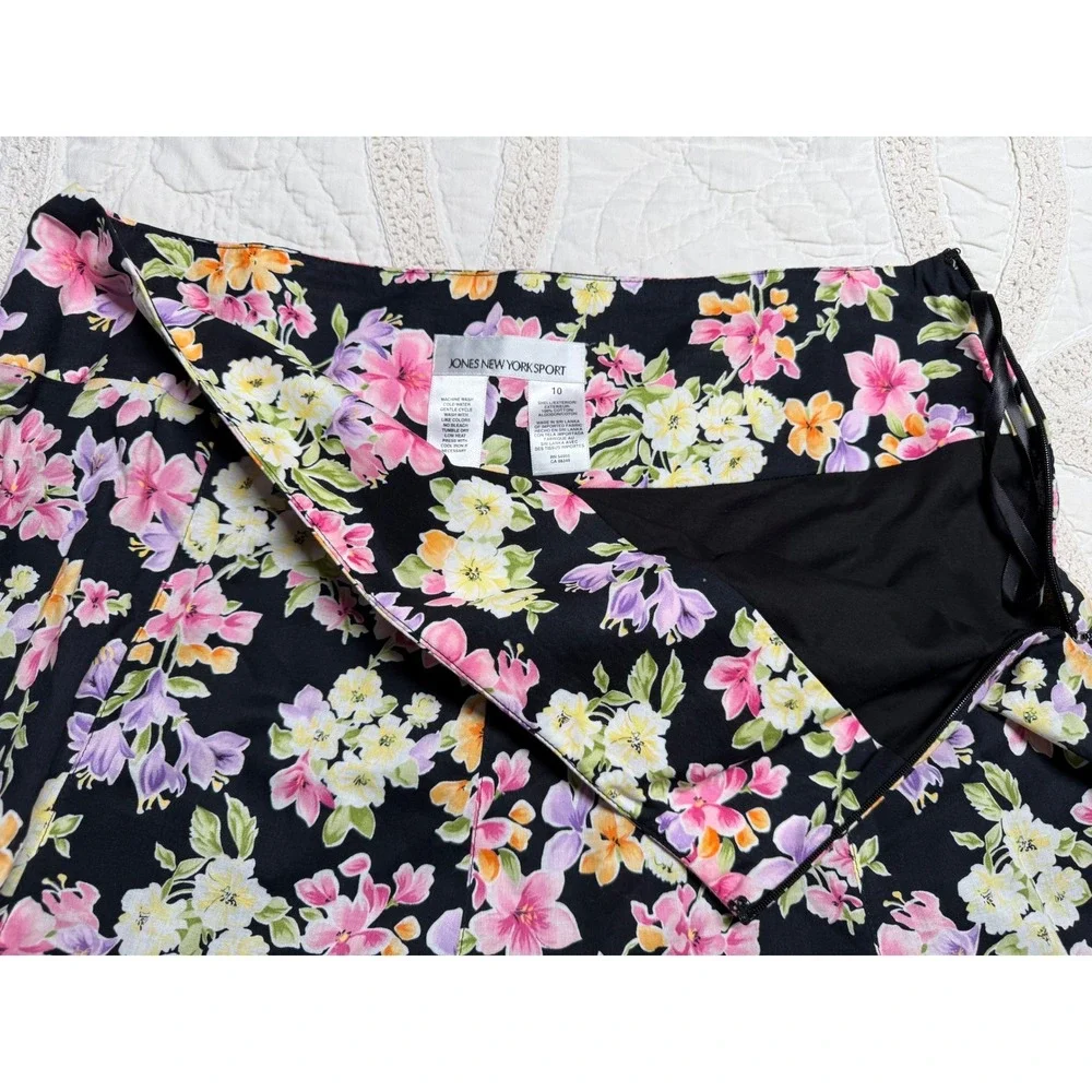 Jones New York Sport Floral Skirt Black Pink Cottagecore Career A-Line Womens 10